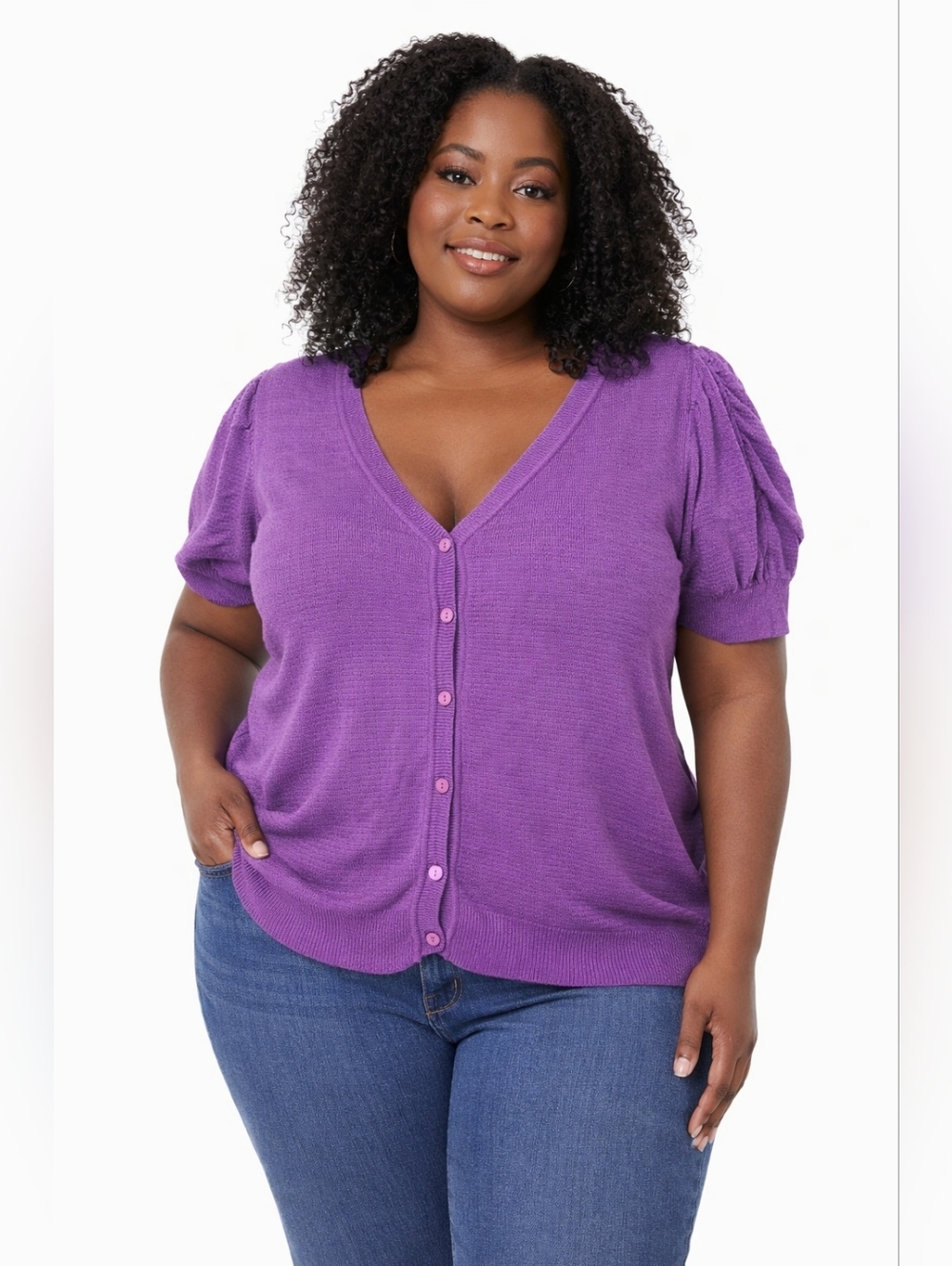 Plus Size Purple Button-Front V-Neck Sweater Size 22/24